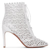 White laser cut lace-up ankle boots