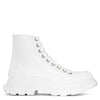 Tread slick high top white leather boots