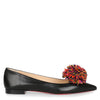 Konstantina Black Leather Pompom Ballerina