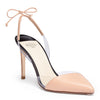 Beige 90 leather sling back pumps