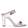 Metallic silver leather block heel sandals
