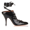 Black patent leather lace-up pump