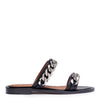 Black leather 2 chain flat sandals