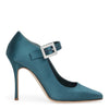 China blue satin pumps