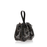 Black and metallic leather bucket bag