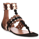 Black suede and metallic leather sandal