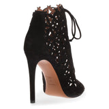 Black suede laser-cut sandal