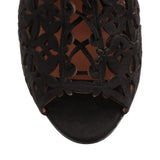 Black suede laser-cut sandal