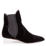 Black velvet plexi ankle boot