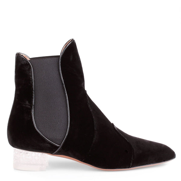 Black velvet plexi ankle boot