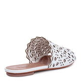White leather laser-cut slide sandals
