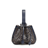Navy Leather Studded Bucket Bag