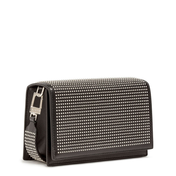 Black leather studded cross-body bag