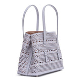 Grey leather small laser-cut bag