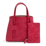 Red suede studded mini tote bag
