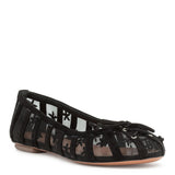 Black suede flower mesh ballerinas