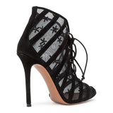 Black suede flower mesh ankle bboots