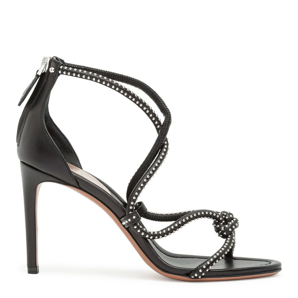 Black soft leather studs sandals