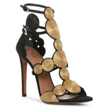 Black suede gold raffia 110 sandals