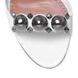 White metal bombe sandals
