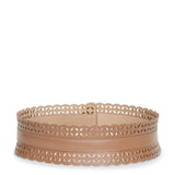 Laser cut dark nude leather belt