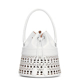 Bucket corset optic white leather bag