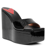 Color Wedge 120 black patent mules
