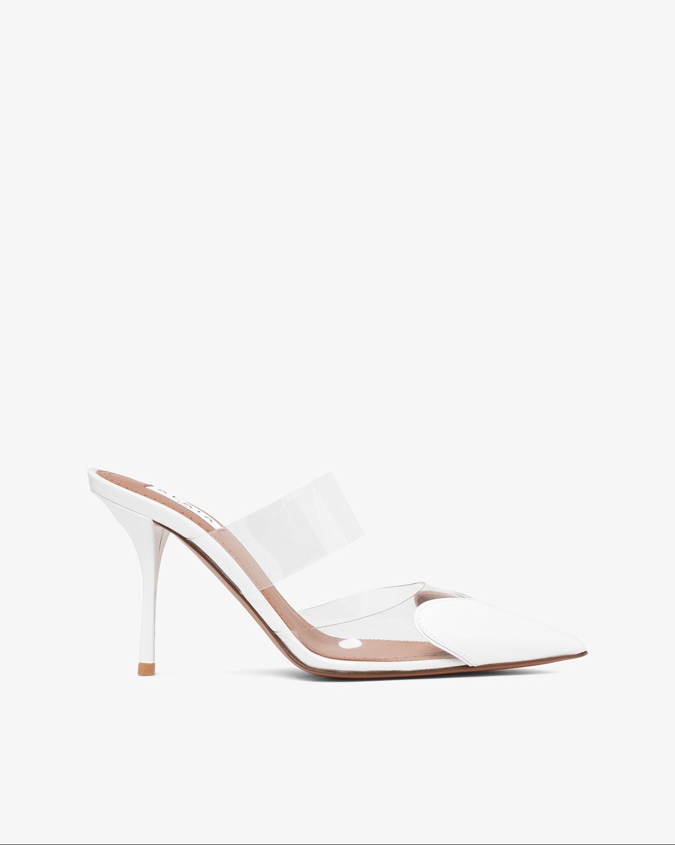 White high-heeled shoe on a white background