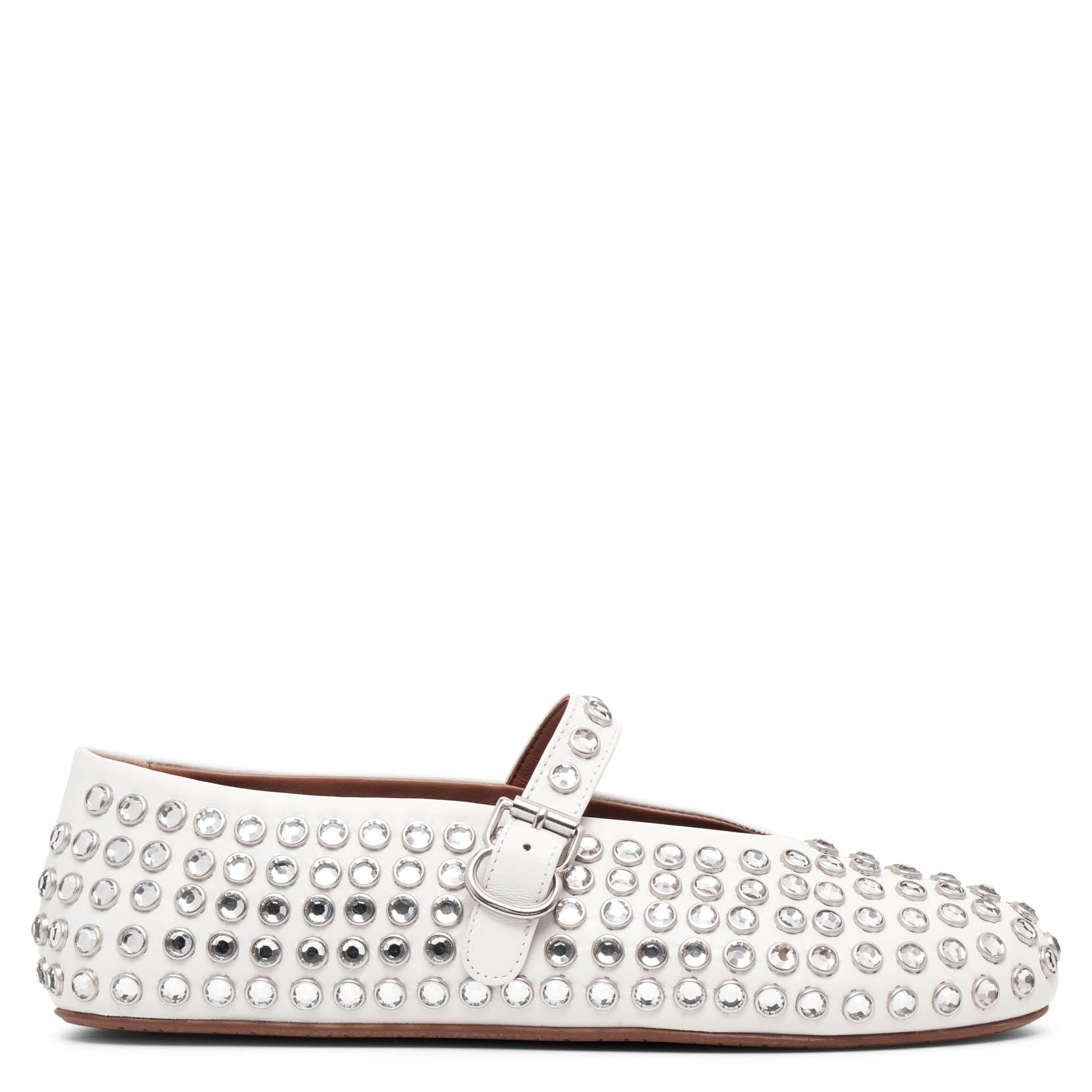 Shop Alaïa Embellished White Leather Ballet Flats