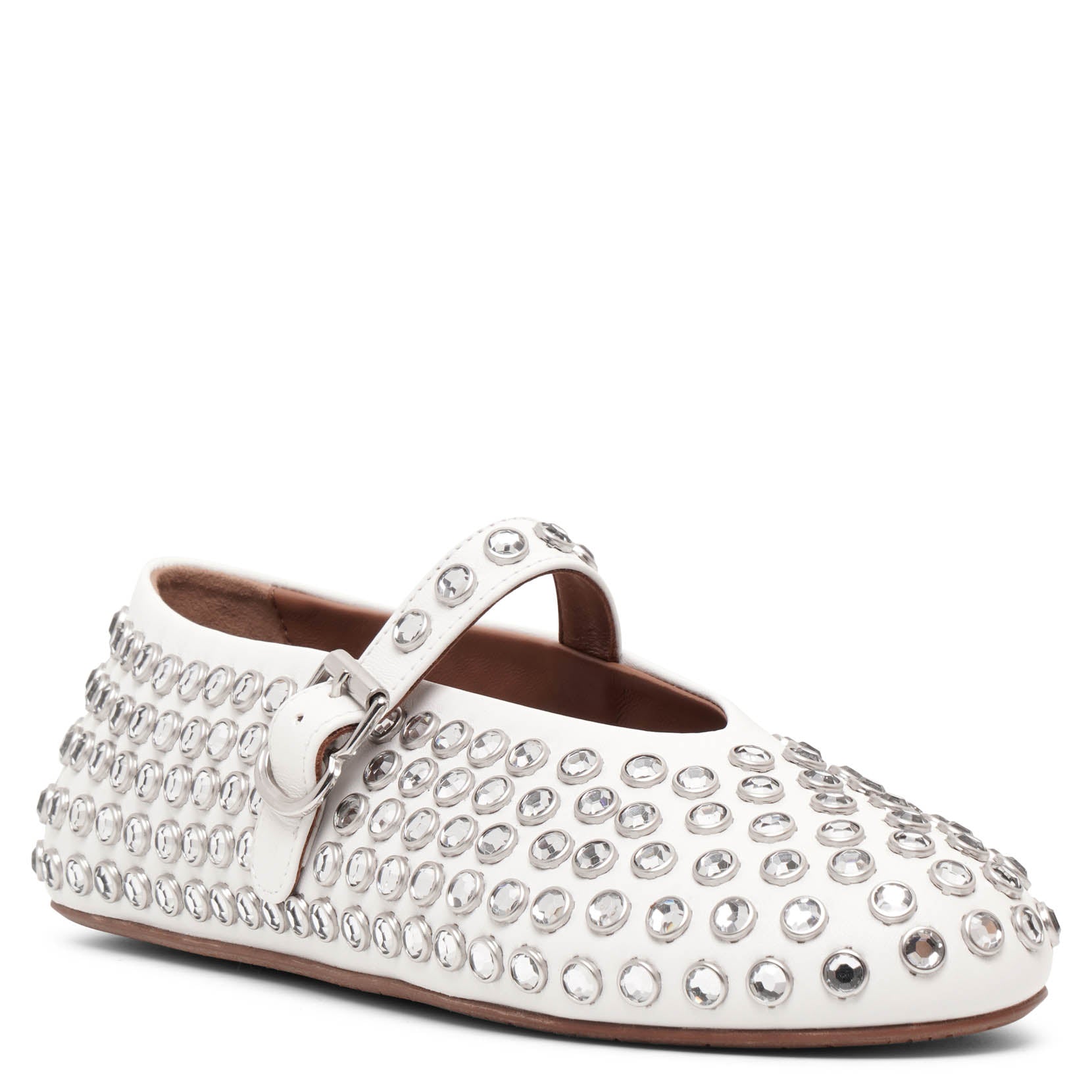 Shop Alaïa Embellished White Leather Ballet Flats