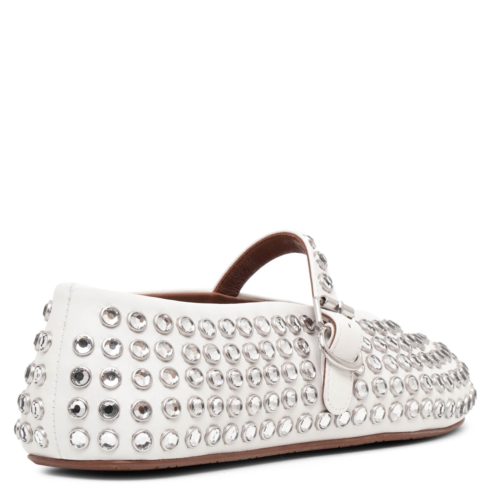 Shop Alaïa Embellished White Leather Ballet Flats