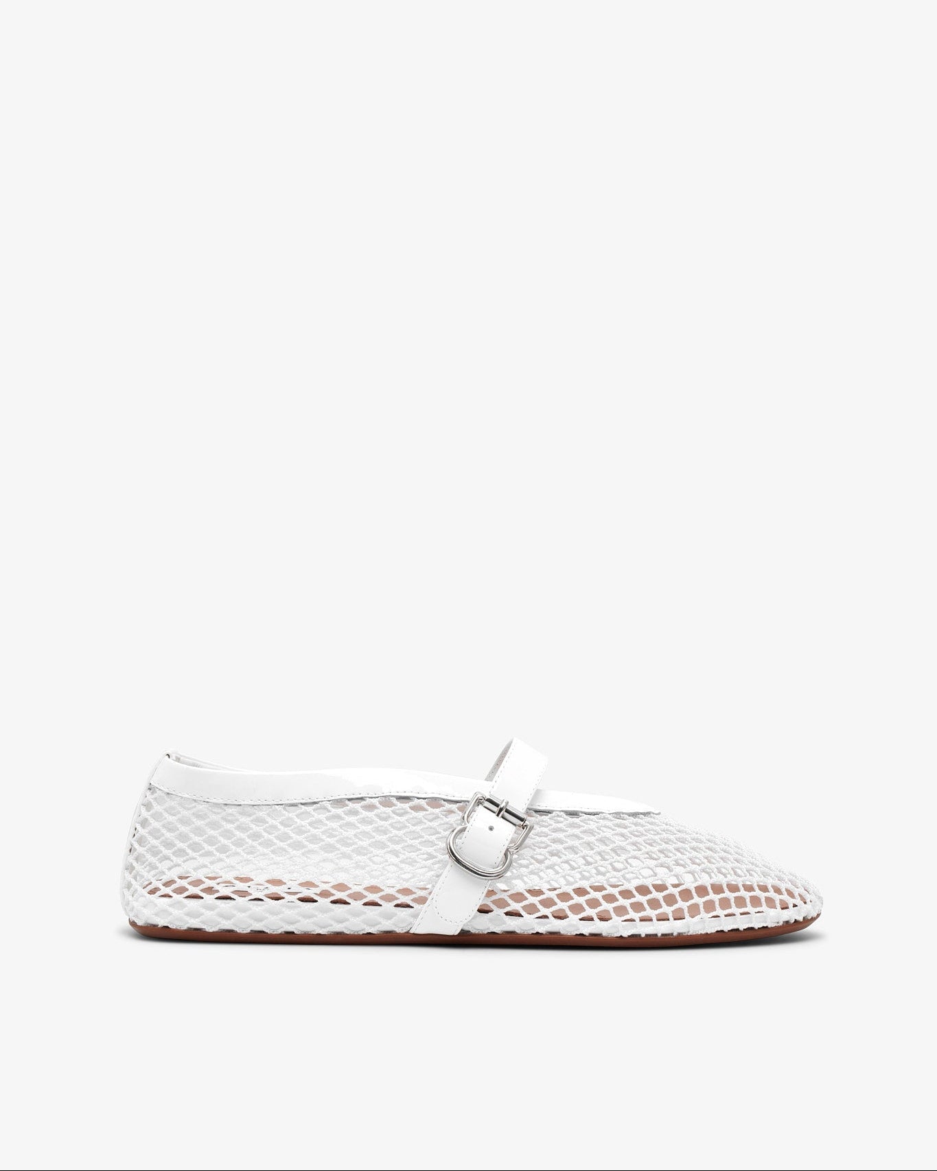 White woven flat shoe on a white background