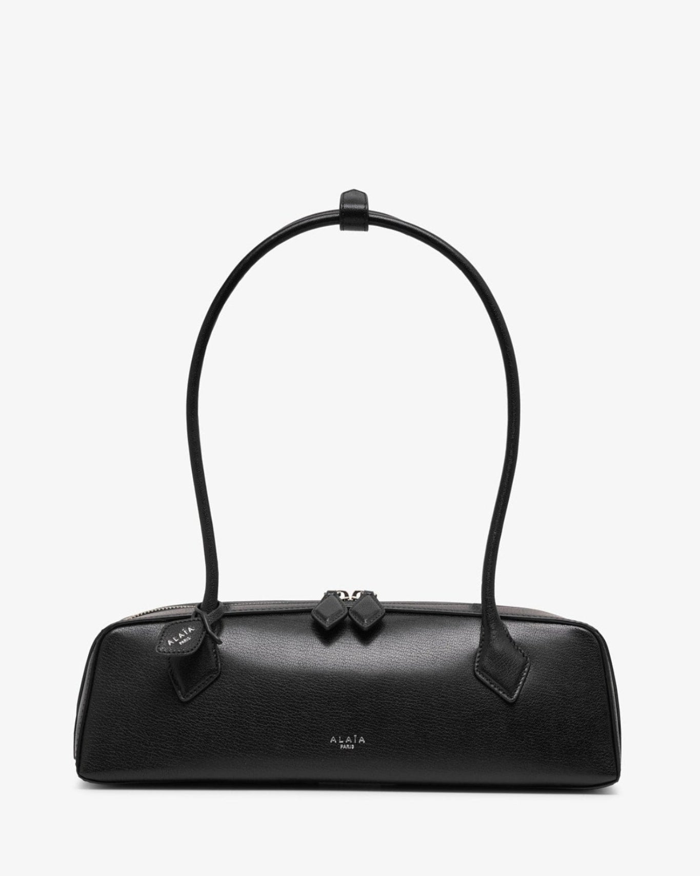 Black handbag with a bow detail on a white background