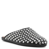 Embellished black leather mule flats