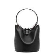 Ring medium black leather bucket bag