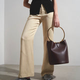 Ring brown leather bucket bag