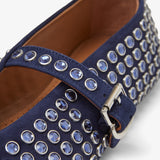 Embellished blue suede ballet flats