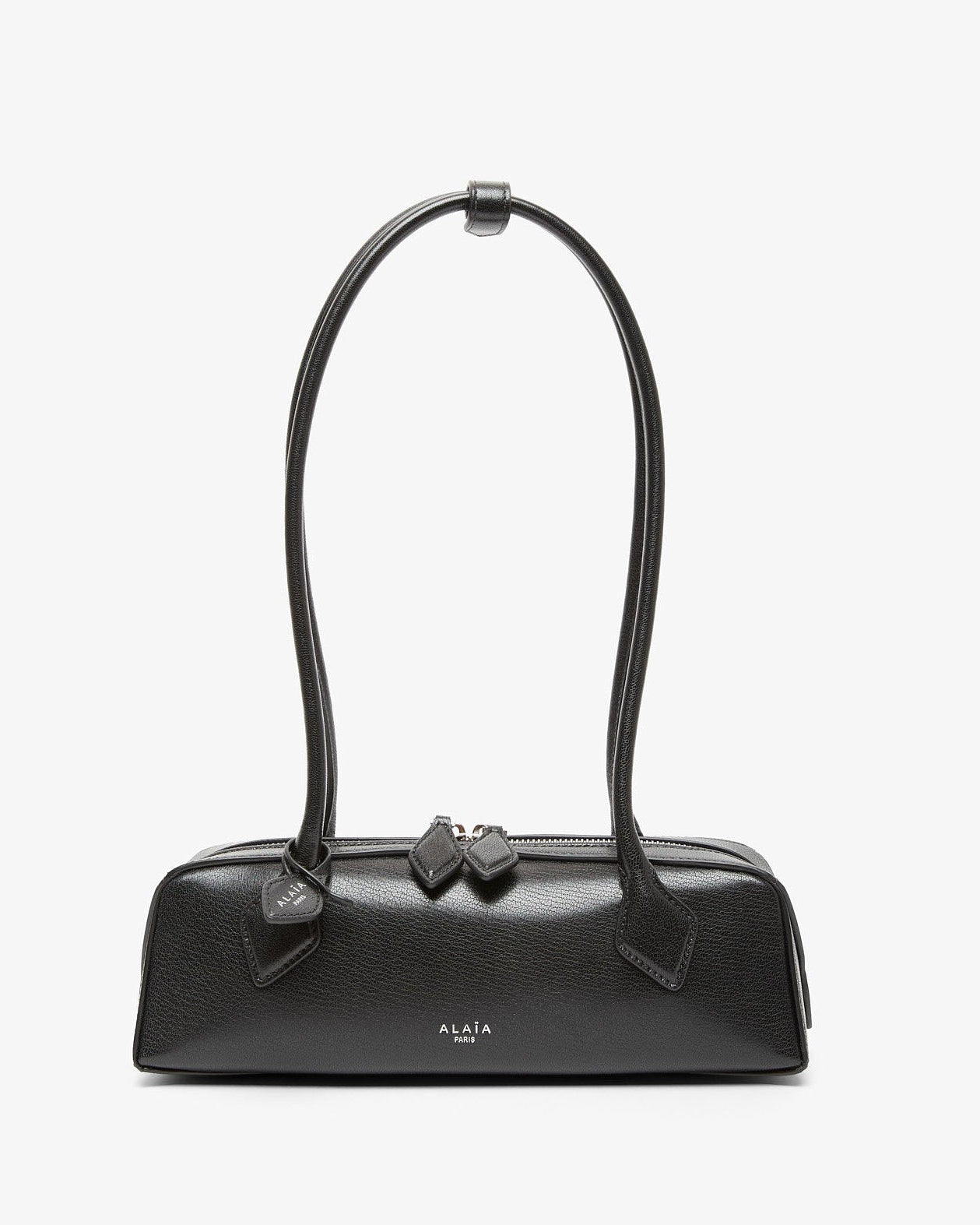 Black handbag with a bow detail on a white background