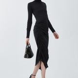Sheer wool knit draped dress