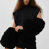Black faux fur bubble gloves