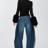 Faux fur sleeved knit top
