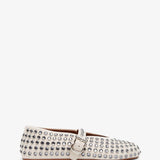 Embellished greige suede ballet flats