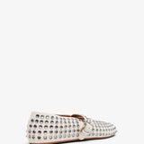Embellished greige suede ballet flats