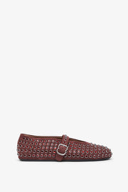 Embellished dark red suede ballet flats