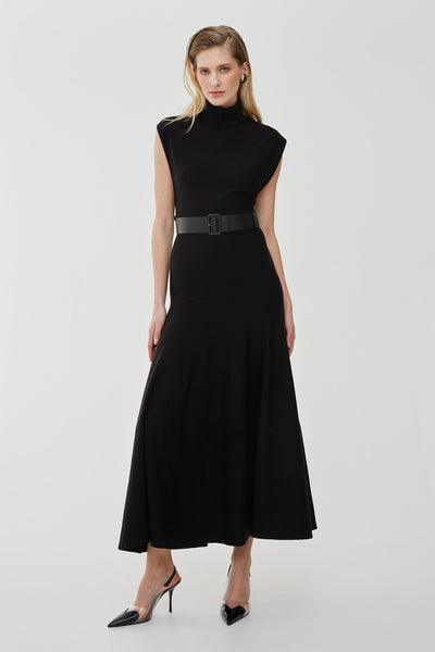 Belted wool maxi dress