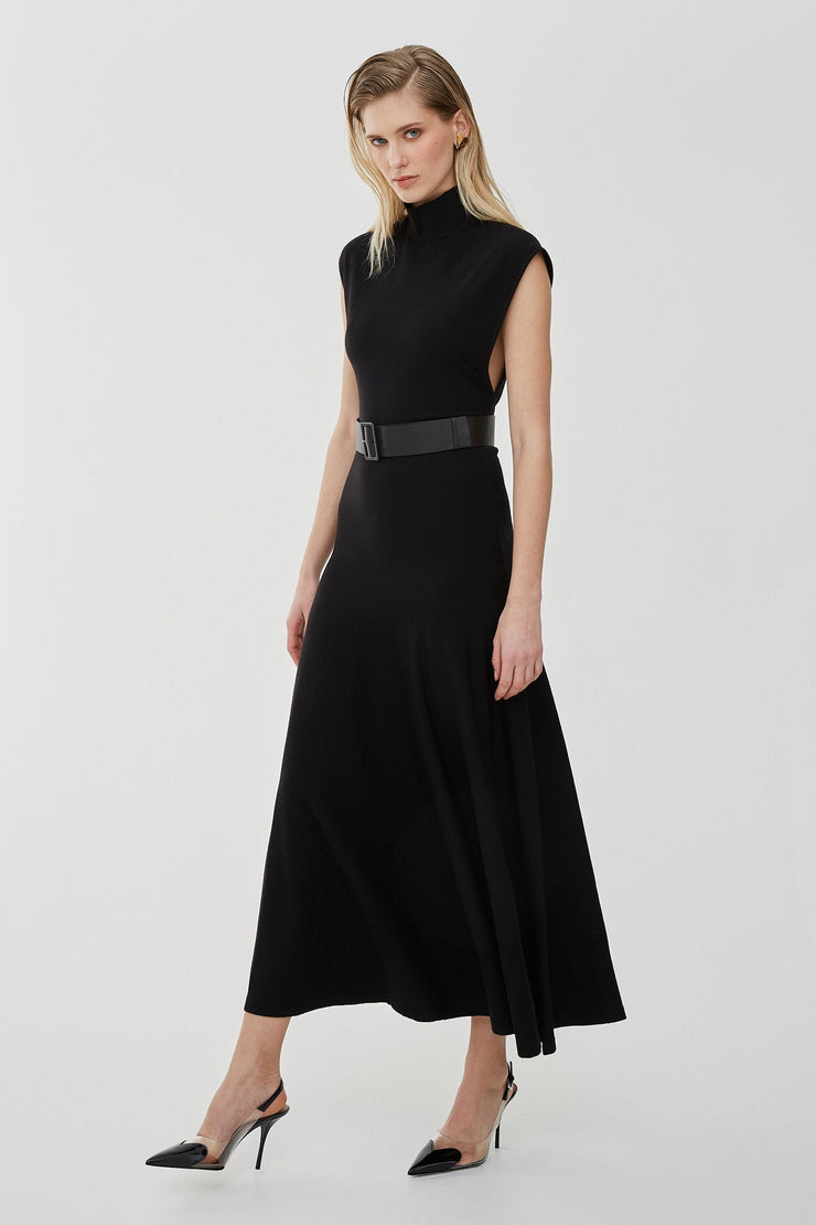 Belted wool maxi dress