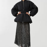 Belted black bomber jacket