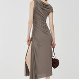 Draped one-shoulder jersey dress