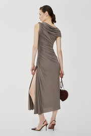 Draped one-shoulder jersey dress