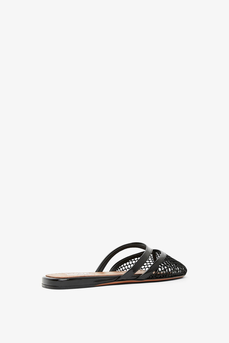 Black mesh mule flats